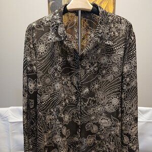 Apt. 9 Floral Brown and Cream Long Sleeve Shirt Sz XL